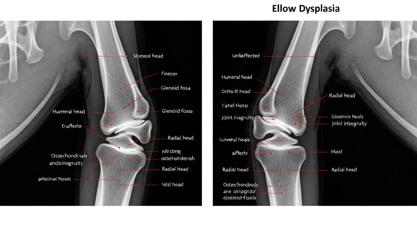 Radiograph showing bilateral elbow dysplasia comparison in large breed dog