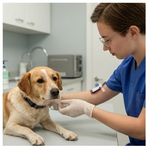 Veterinarian examining a dog
