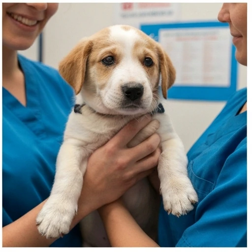 Veterinary examination of a dog